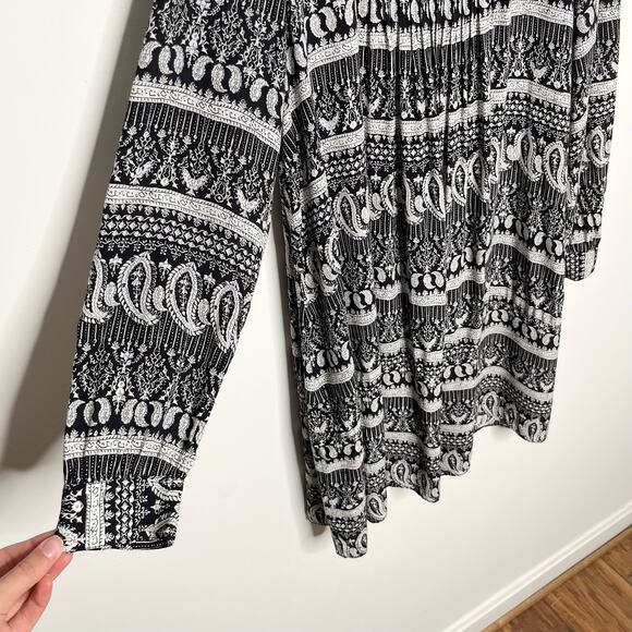 Thakoon Collection Womens Paisley Mini Dress 6 Black Long Sleeve V Neck Pullover - Picture 6 of 12